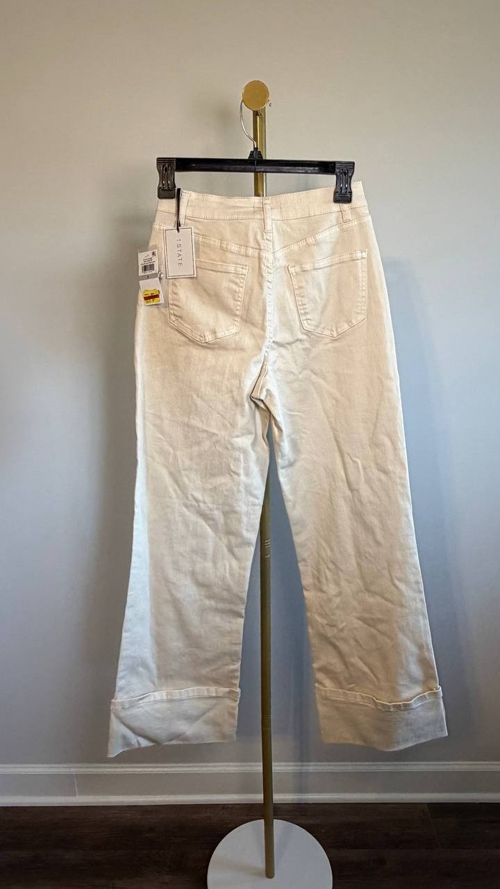 1.STATE Denim Roll‑Cuff Wide‑Leg Jeans New Ivory 0 NWT $109