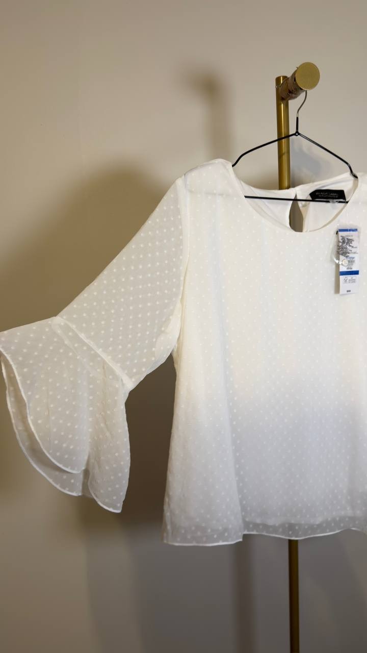 Black Label Evan-Picone Chiffon Bell 3/4 Sleeve Blouse White XL NWT $59