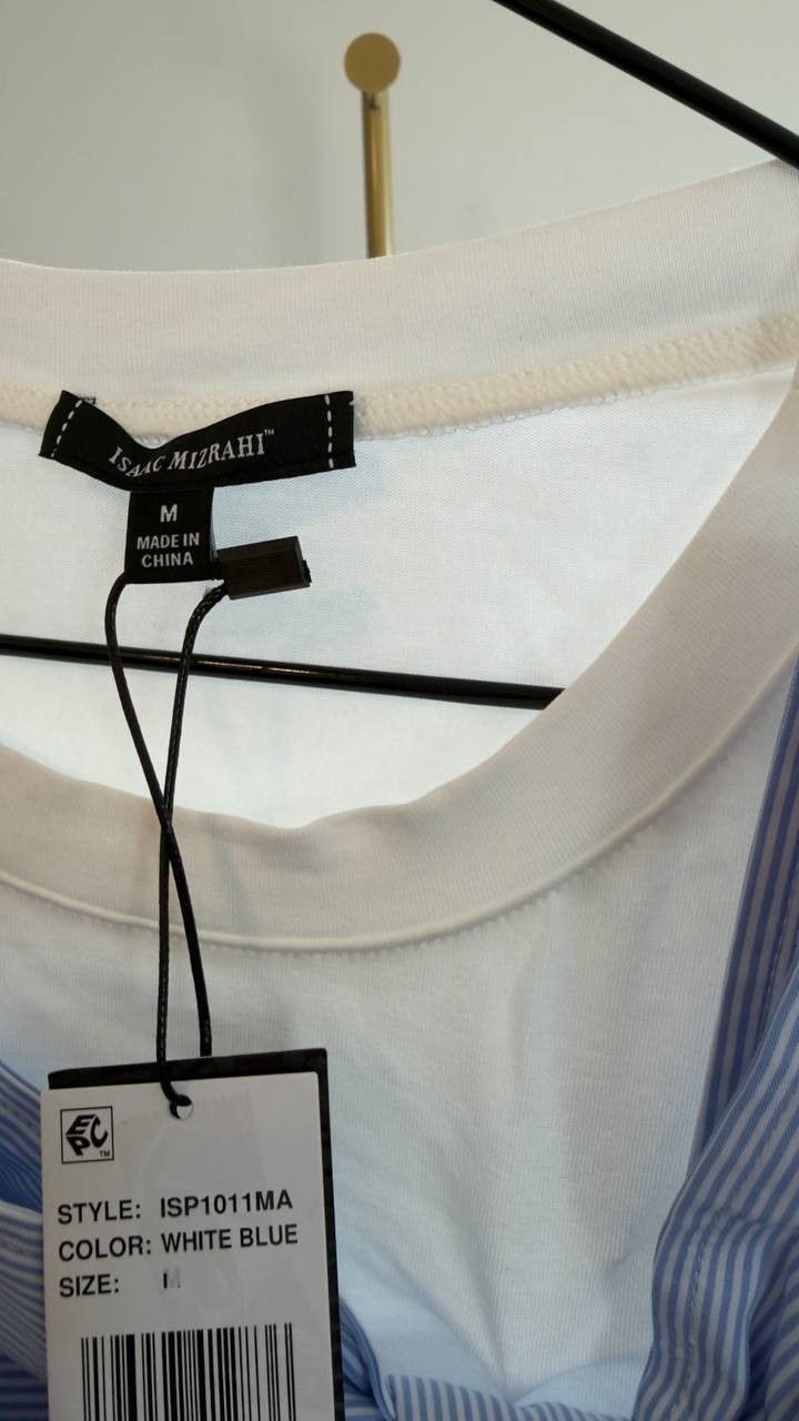 Isaac Mizrahi Striped Bow Stretch Cotton T‑Shirt White/Blue M NWT $84