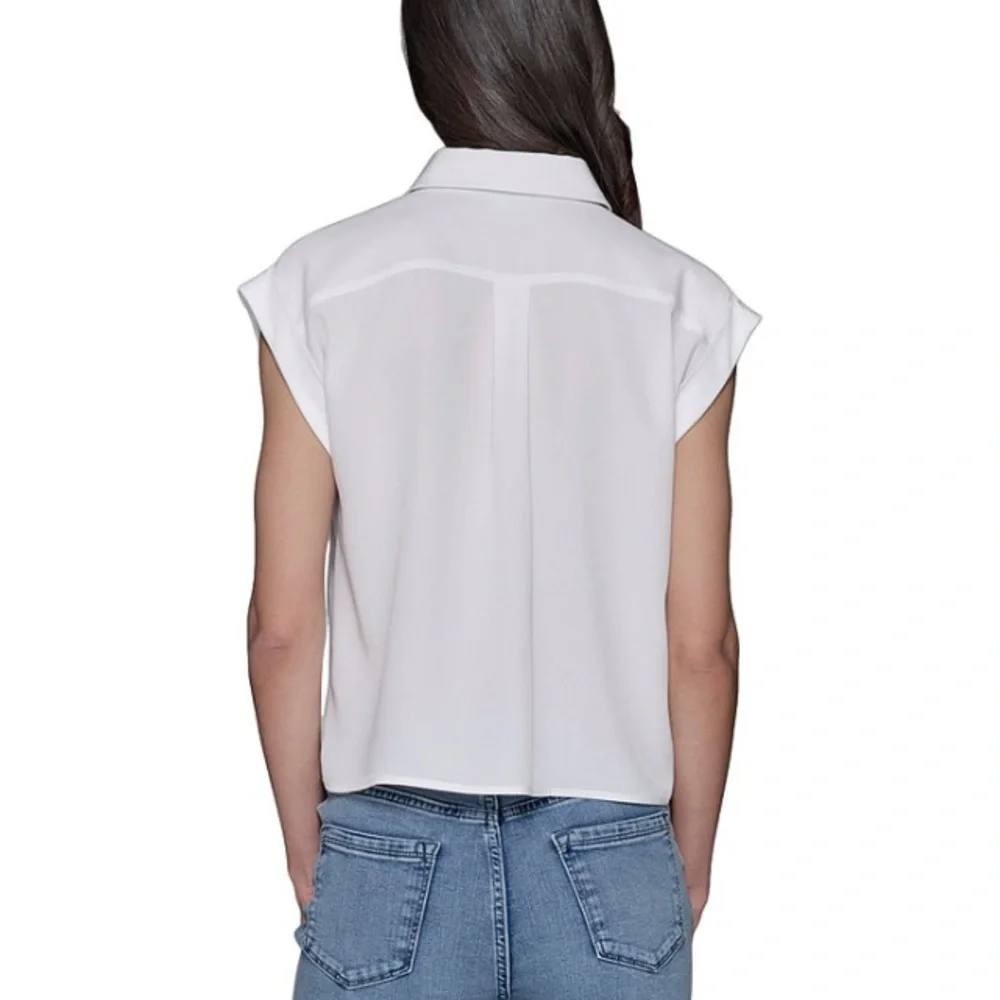 Karl Lagerfeld Paris Floral‑Print Blouse White Floral L NWT $109