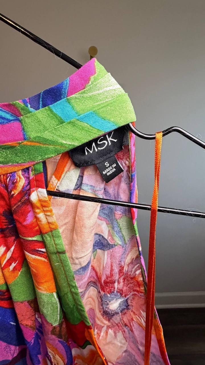 MSK Printed Halter Tie‑Back Tiered Maxi Dress Multi S NWT $69