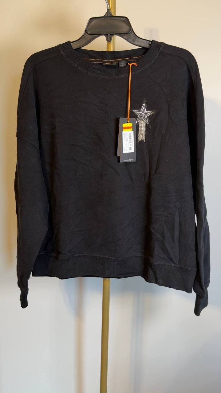 BOSS Orange Star‑Embellished Sweatshirt Black M NWT $129