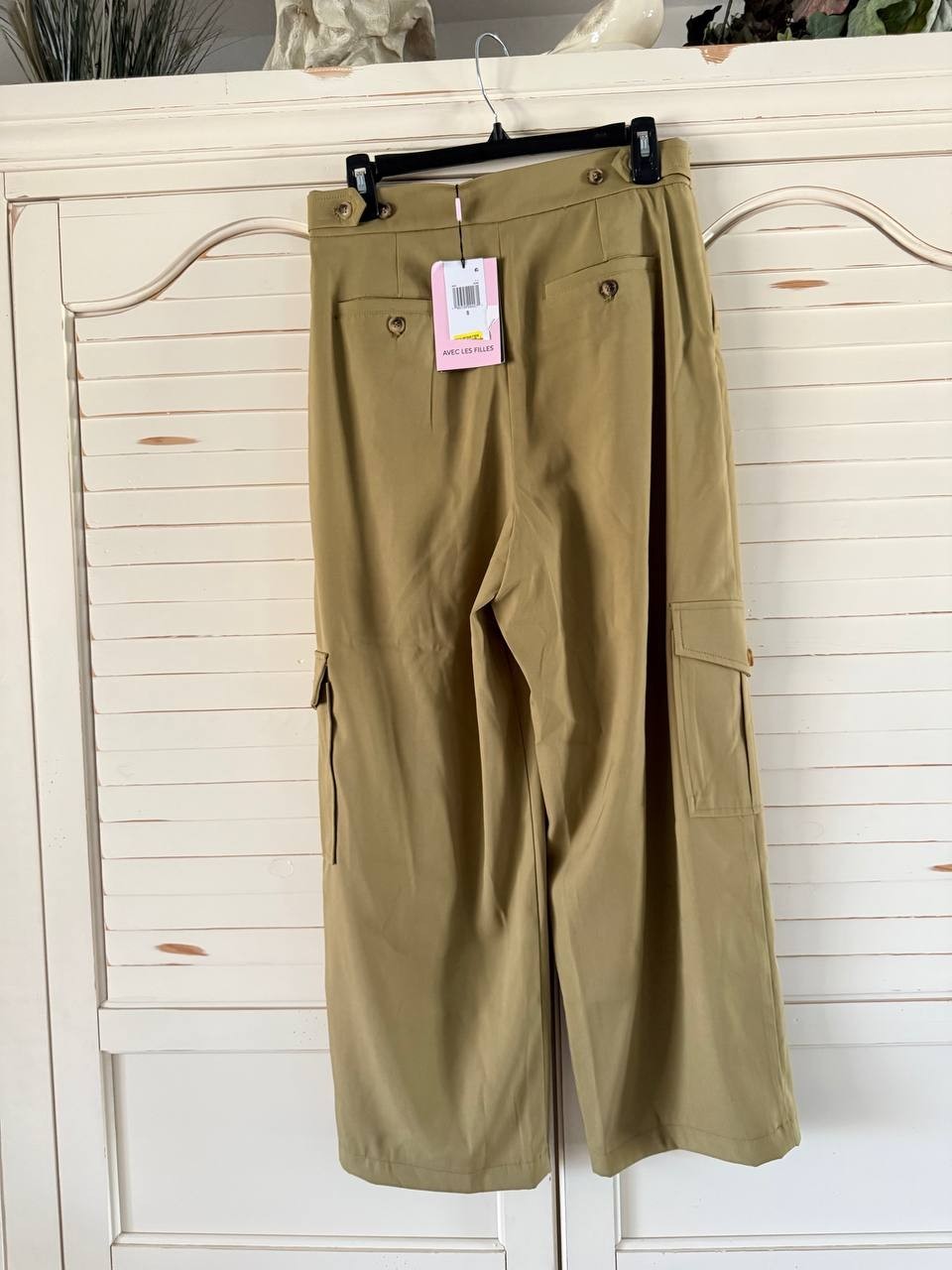 Avec Les Filles Barre Trouser Size 8 Khaki Cargo Wide-Leg Pants NWT