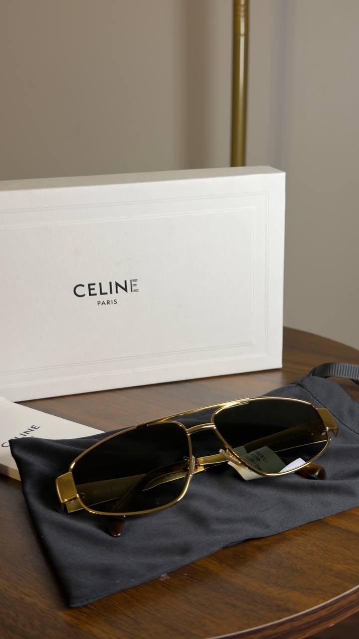 Celine  Metal  Triomphe  CL40281U  Gold/Green  Sunglasses  OS  NWT  $550