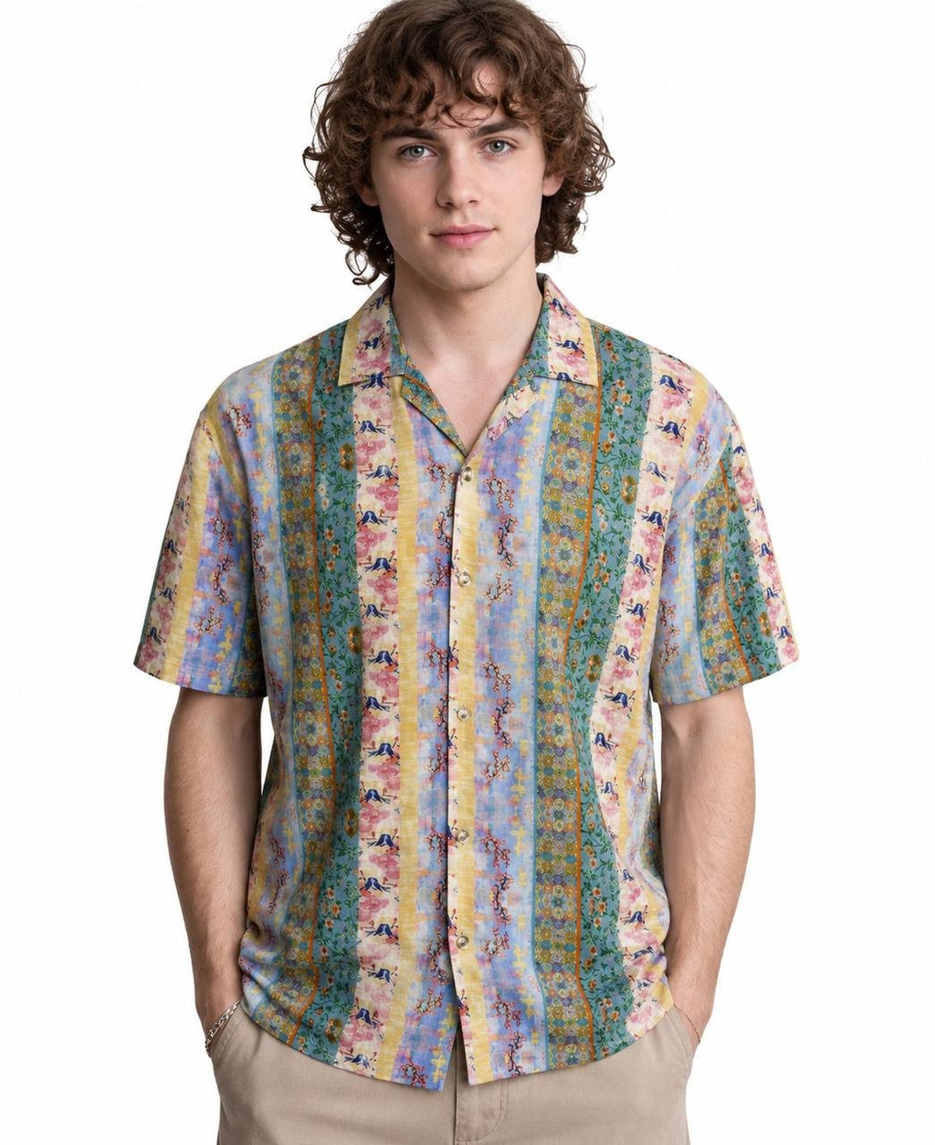 Paisley & Gray Slim Fit Multi‑Pattern Camp Shirt Pink/Green XXL NWT $80
