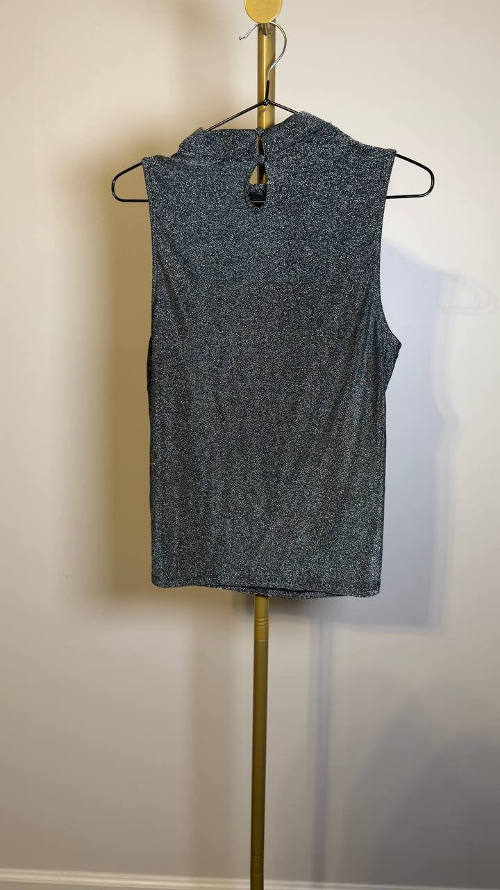1.STATE Sugarcoated Metallic High‑Neck Sleeveless Top Rich Black L NWT $59