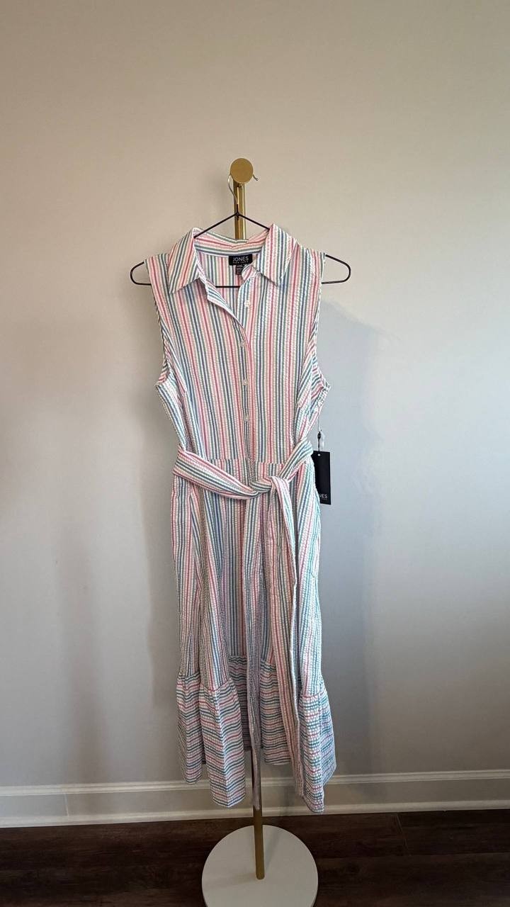 Jones New York Striped Sleeveless Midi Shirtdress White Multi S NWT $119.50