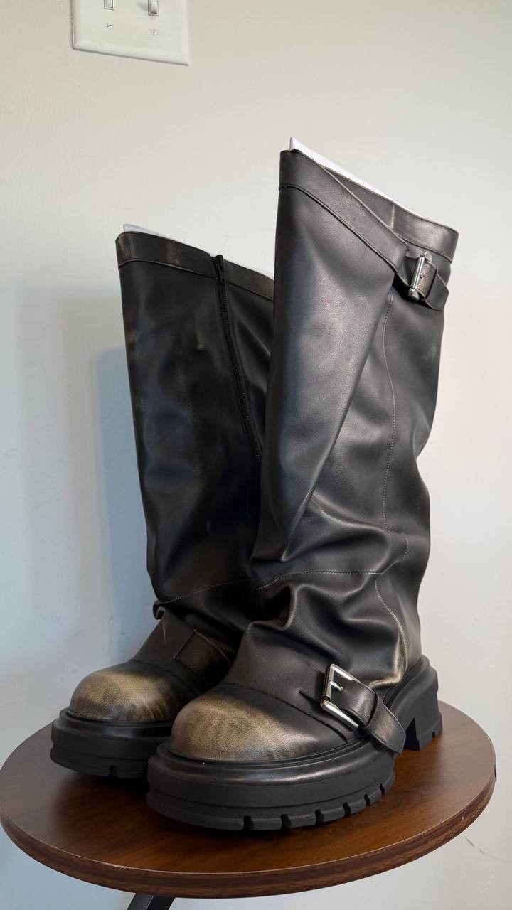 Madden Girl Restore Slouchy Lug Sole Moto Boots 6 Man‑Made$115 NWT
