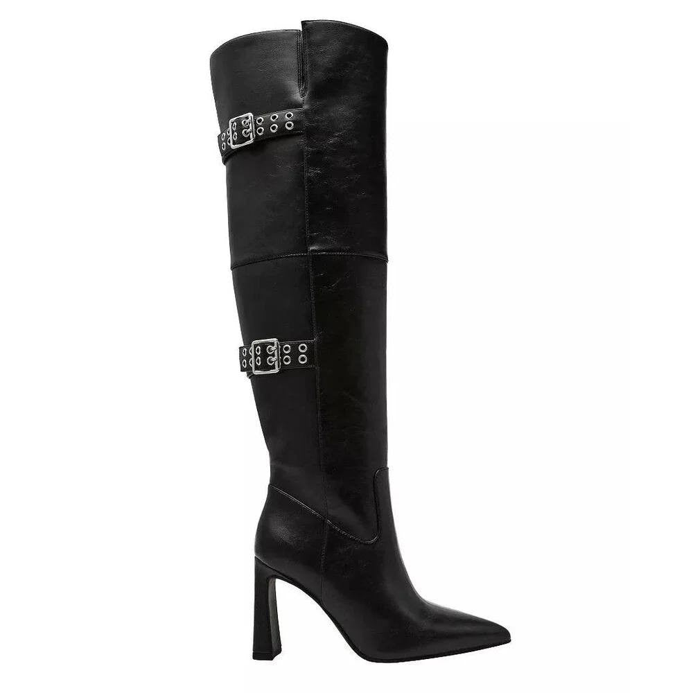 Wild  Pair  Over‑The‑Knee  Buckle  Boots  Black  Man‑Made  7M  New  $119.90