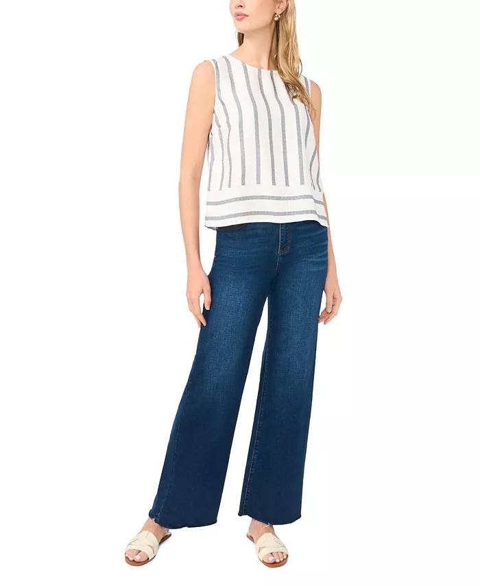 Vince Camuto Sleeveless Crewneck Viscose Blouse White Multi L NWOT $79