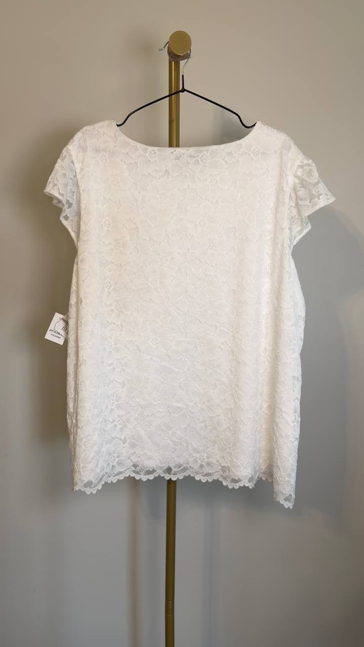 Kasper Plus Size Stretch Lace Flutter-Sleeve Top Lily White 3X NWT $69