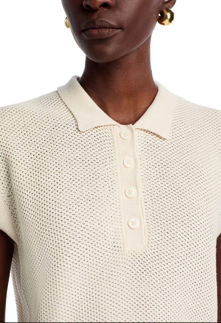 Majestic Filatures Knit Cap‑Sleeve Polo Top 4 Milk NWT $230