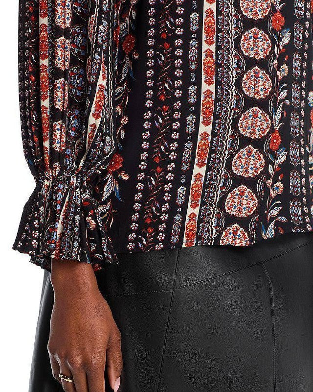 T Tahari Floral Striped Blouse S/P NWOT Petite Round Neck Short Sleeve msrp$88