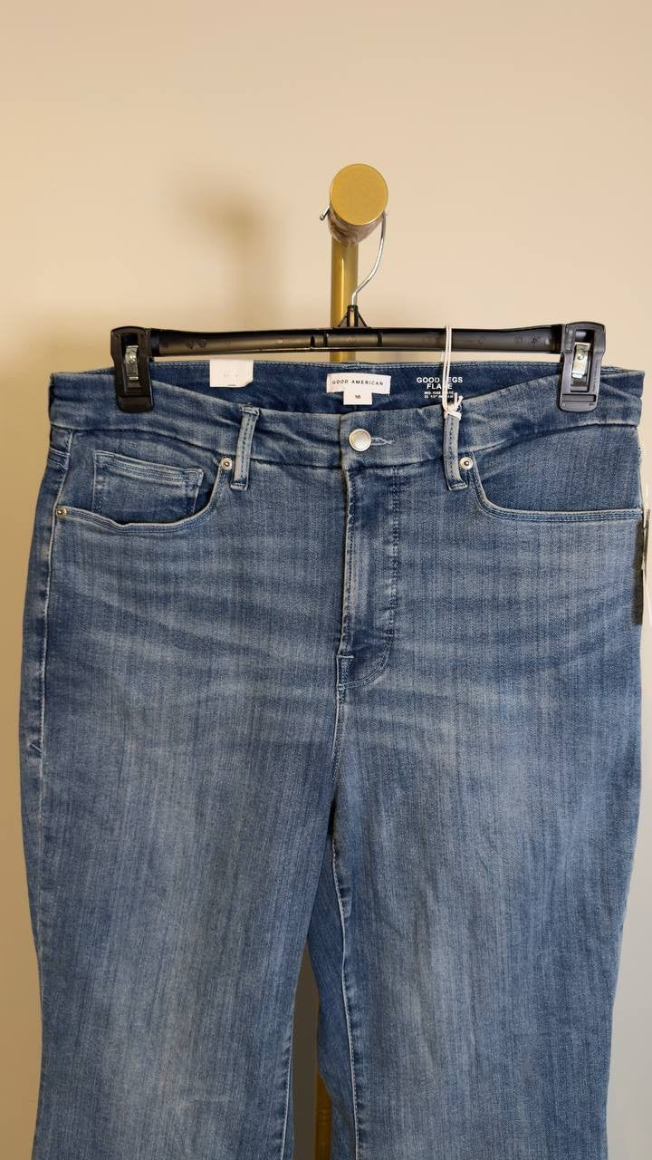 Good American Plus Size Good Legs Mid Rise Flare Jeans Indigo 16 NWT $128