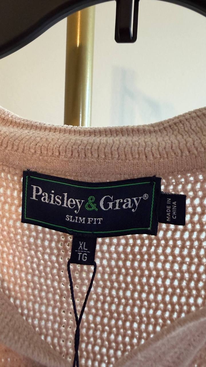 Paisley & Gray Men’s Slim‑Fit Open‑Collar Knit Polo Sweater Tan XL/TG $85 NWT