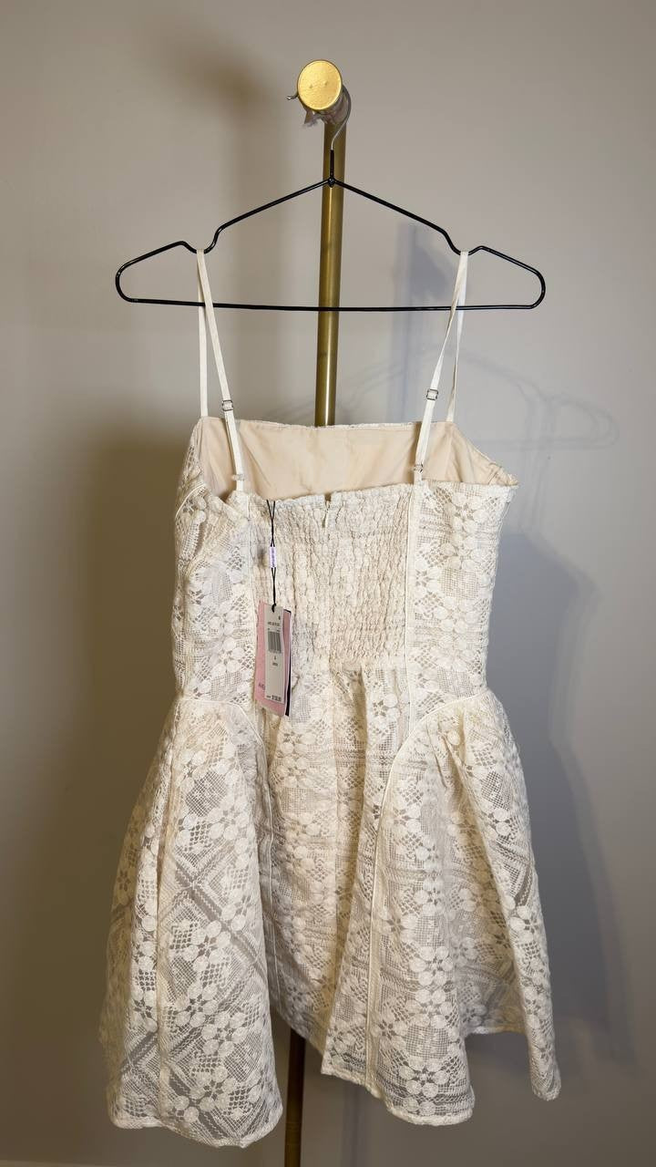 Avec Les Filles Cotton Straight Neck Mini Dress Cream 4 NWT $138