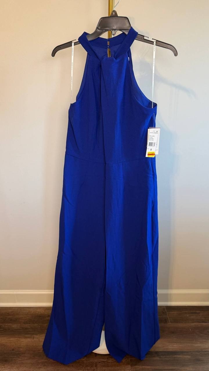 Julia Jordan Sleeveless Halter Wide‑Leg Jumpsuit Blue 8 NWT $139