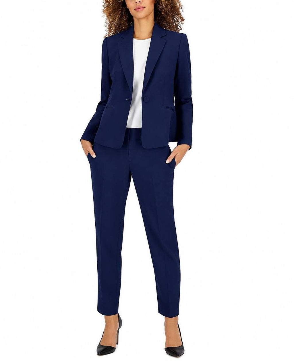 Le Suit Crepe One‑Button 2‑Piece Pantsuit Indigo 10 NWOT $149