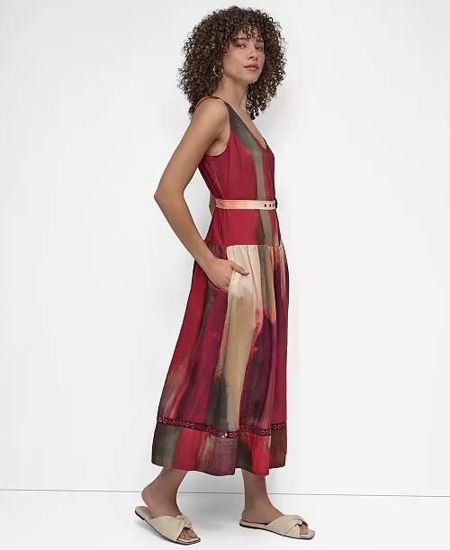 DKNY Abstract‑Print Midi Dress Red 10 NWT $159