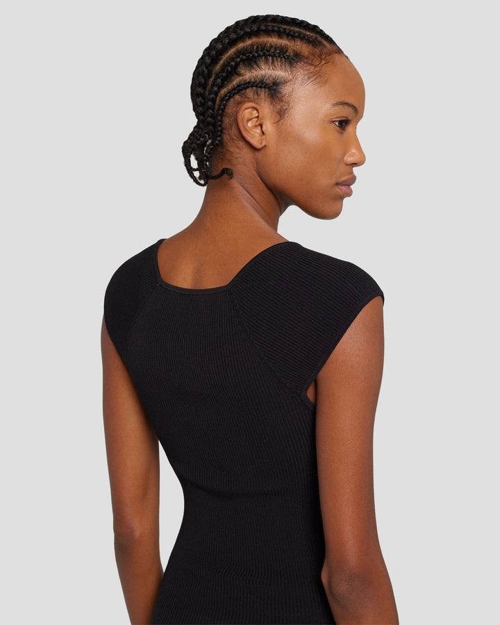 7 For All Mankind Sweetheart Rib Top M Black Fitted Knit Tee NWT MSRP $69
