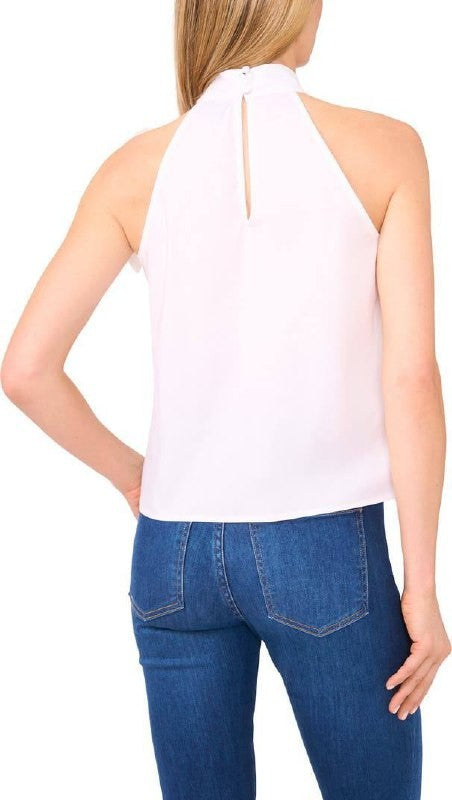 CeCe Bow Halter Top White Large NWT Feminine Sleeveless Blouse $69