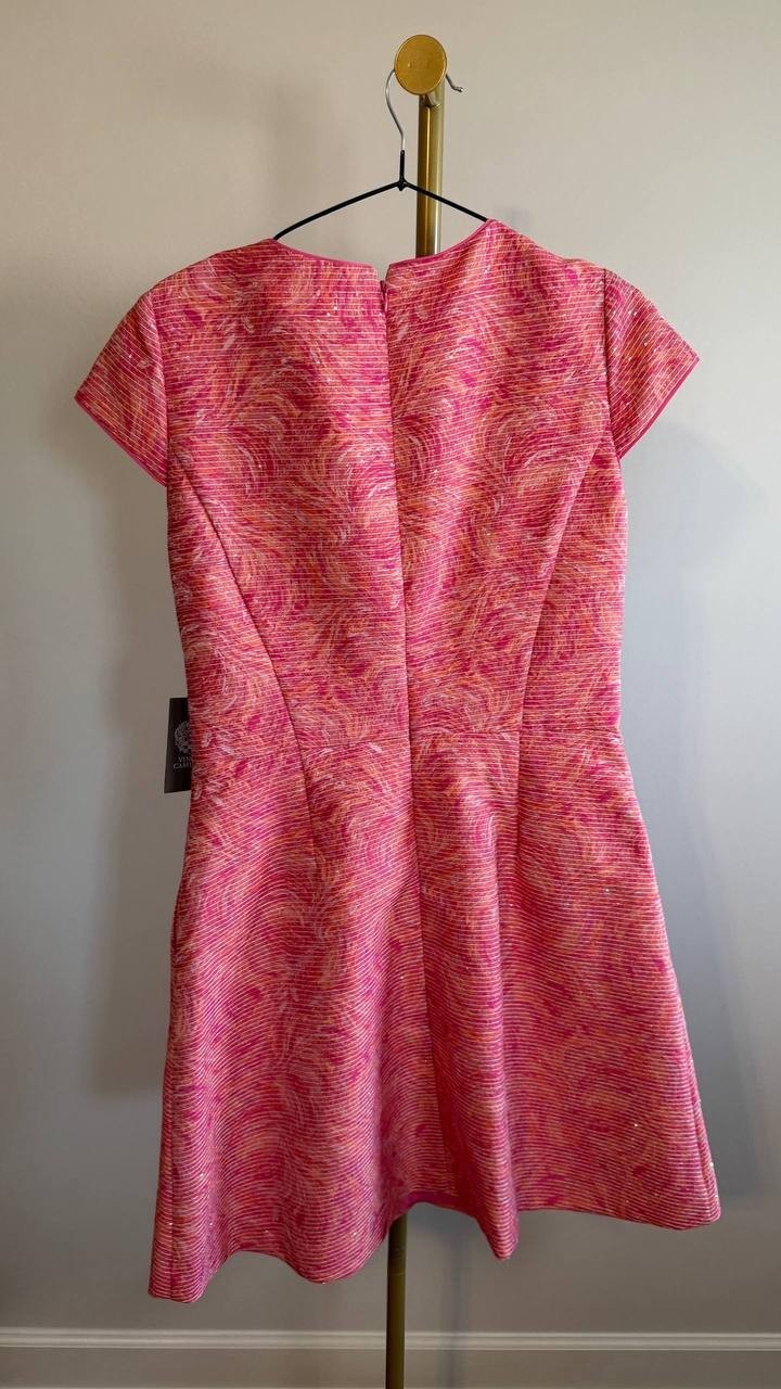 Vince Camuto Metallic Floral Jacquard Fit & Flare Dress Pink 8 $178 NWT