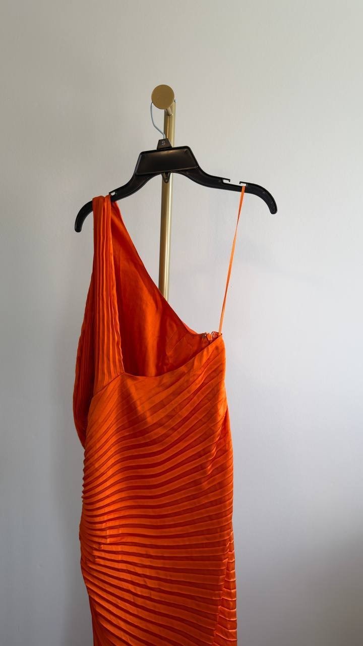 A.L.C. Lara Asymmetric Pleated One‑Shoulder Dress Persimmon 12 NWT $695