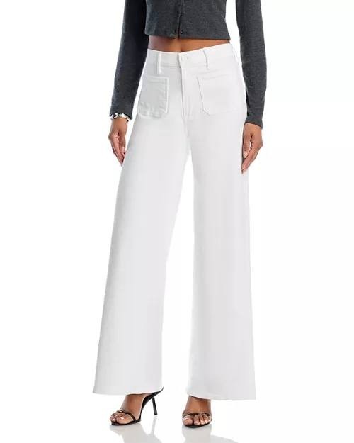 MOTHER High Rise Patch Pocket Wide-Leg Jeans for Women, White, Size 24