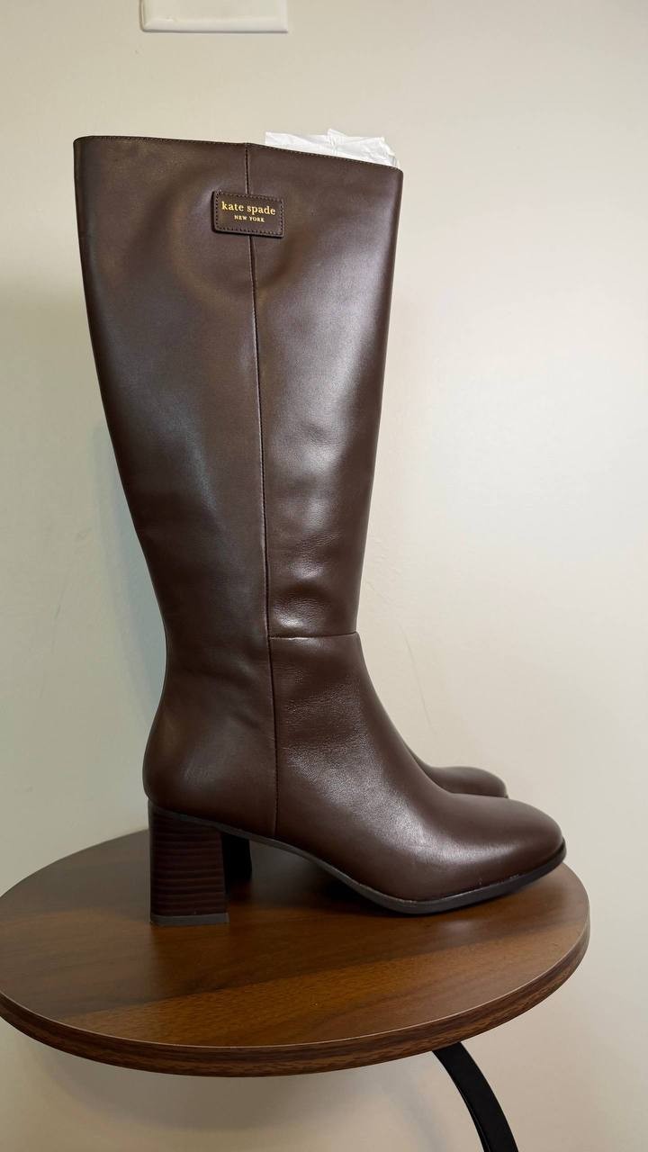 Kate Spade Aimee Boots 8.5B Hot Fudge Leather Tall Almond Toe NIB msrp$348