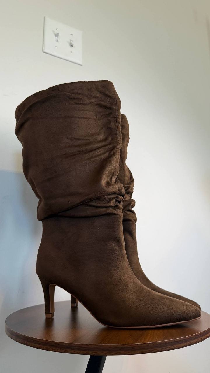 Journee Sonnet Slouchy Wide Calf Boots Chocolate 9M XWC Vegan Leather $79.99 NWB