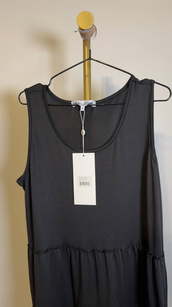 White Mark Scoop Neck Sleeveless Tiered Midi Dress Black XL NWT $68