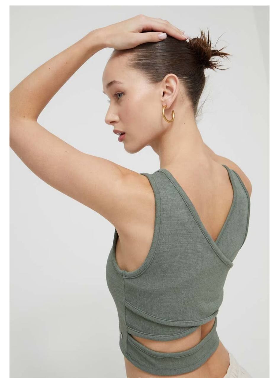 Roxy Women's Green Sleeveless Crop Top Back Cut-Out - Polyester Blend, XS