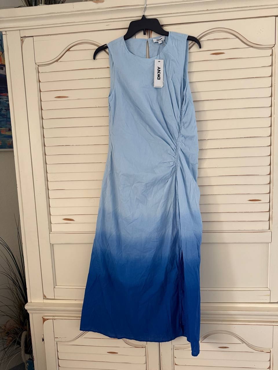 DKNY Dip-Dyed Ruched Midi Dress – Cornflower Blue, Size 6