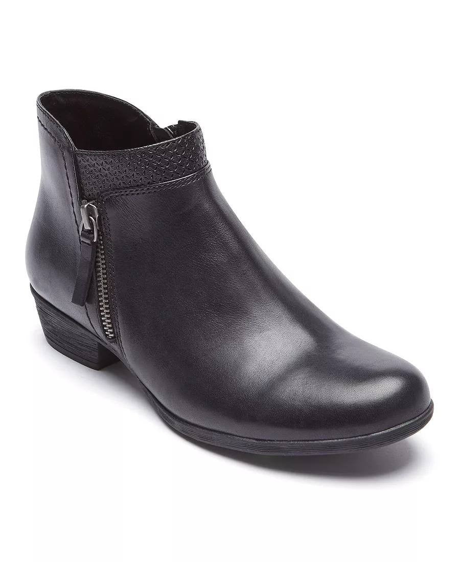 Rockport Carly Booties 7.5M Black Leather Zip Block Heel New in Box