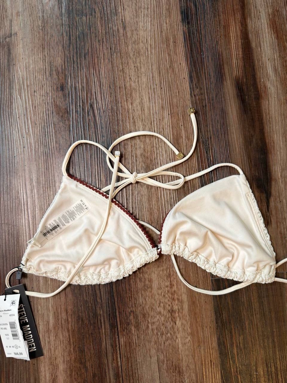 Steve Madden Cozy Crochet Triangle Swim Top Pearl LG NWT $66