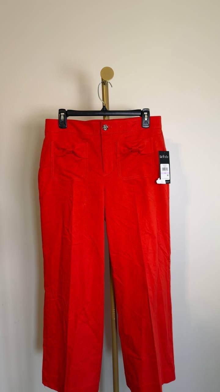 Karl Lagerfeld Mid‑Rise Straight Bow Pocket Pants Red 6 NWT $109