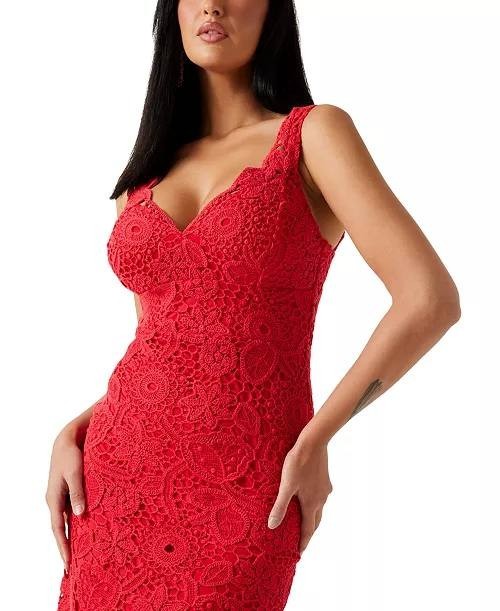 GUESS Rosalia Dress S Red Crochet Lace Sleeveless Midi NWT MSRP $197 Romantic