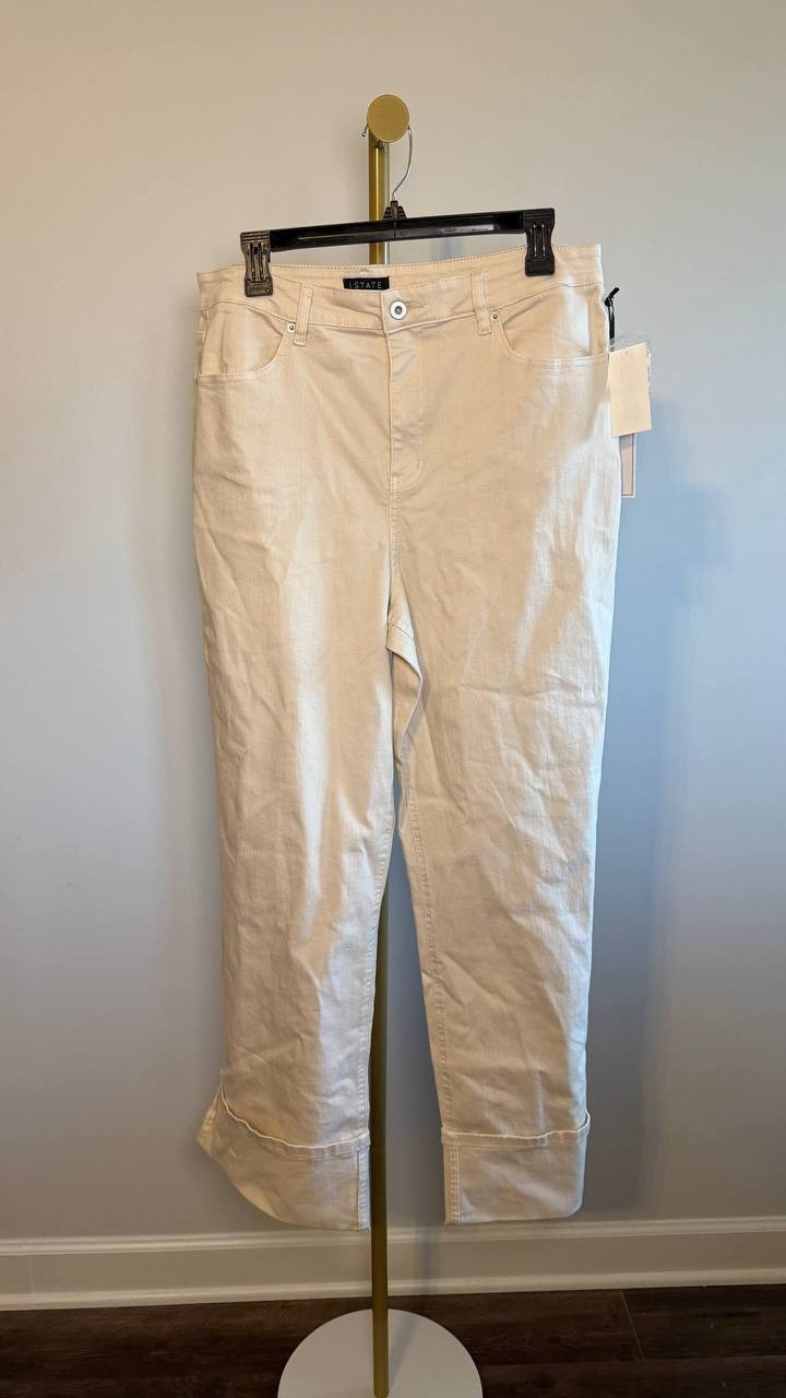 1.State Denim Roll‑Up Cuff Wide‑Leg Jeans New Ivory 14 NWT $109