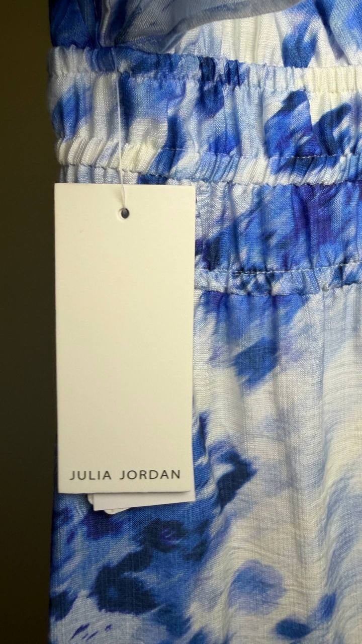 Julia Jordan Printed Ruffle-Sleeve Midi Dress Blue Ivory 8 NWT $139