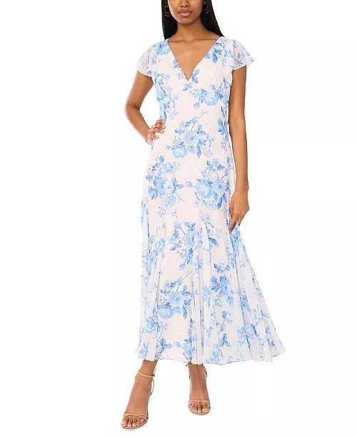 CeCe Printed V‑Neck Flutter‑Sleeve Chiffon Dress – Size 12 – NWT – $119