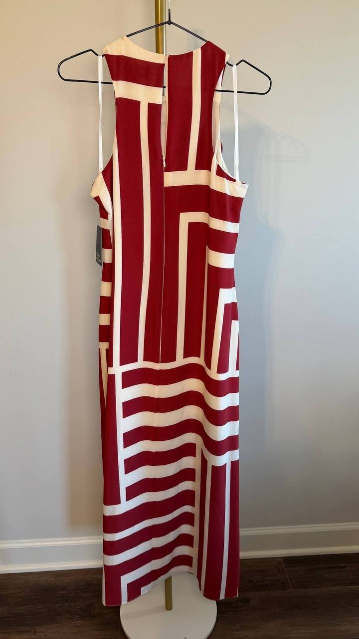 Donna Morgan Crewneck Midi Dress Cream/Dark Red 4 NWT $158