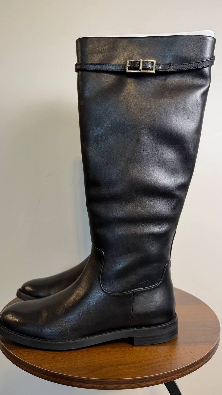 INC Britta Boots 6.5M Black Beauty Leather Knee Riding Flat Zip NIB msrp$189