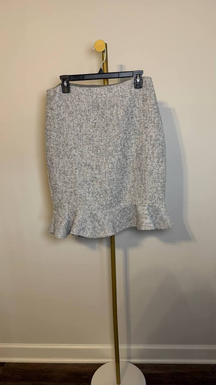 Donna Karan New York Tweed Ruffle Hem Skirt Grey 12P NWT $99