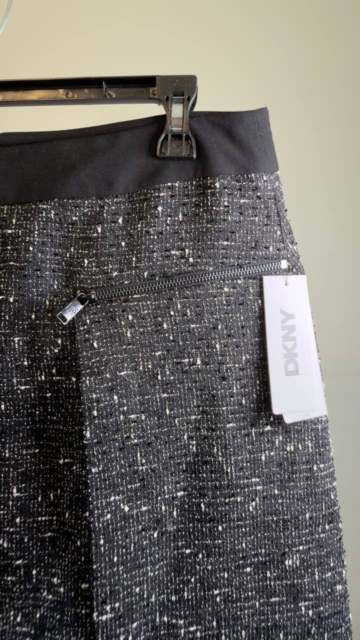 DKNY Pleated Tweed A‑Line Mini Skirt Black 14 NWT $89