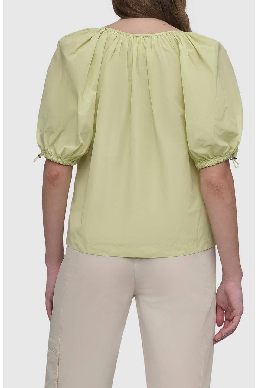 DKNY Drawcord Puff Sleeve Top Tea Green L NWT $79
