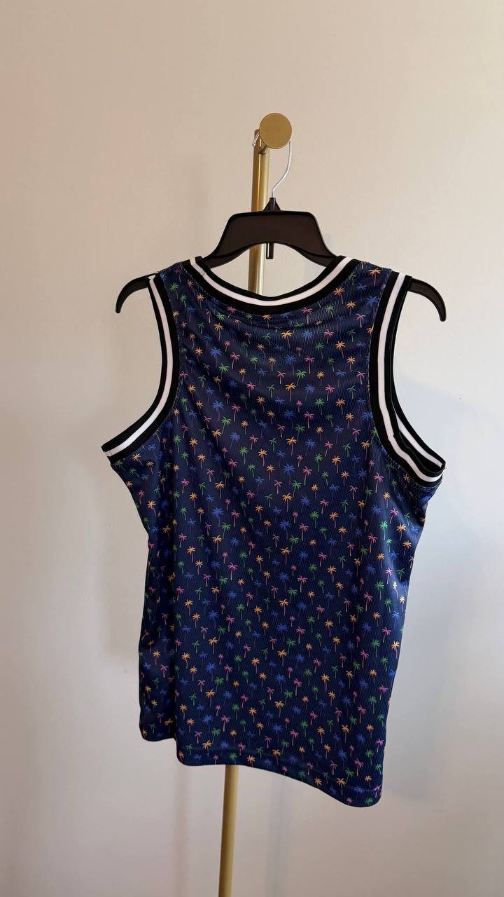 WeSC Men’s Basketball Tank Micro Palm Tropical Print Blue S $49 NWT