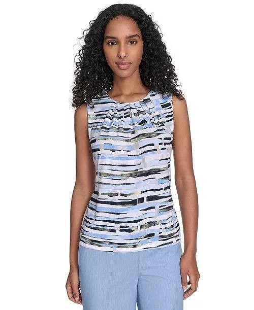 Calvin Klein Women’s Printed Pleated-Neck Sleeveless Top S $59 NWT