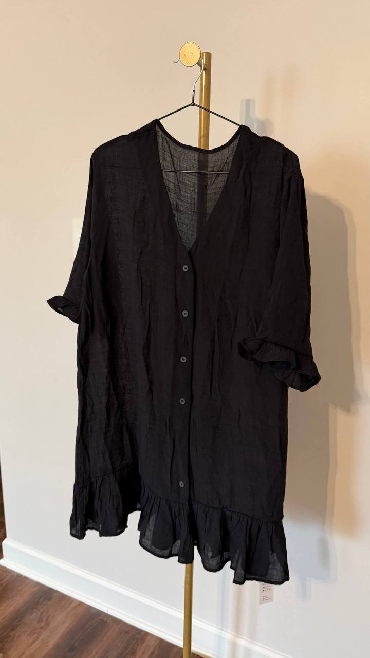 Cupshe Black Ruffled Swim Cover‑Up Dress Size L NWT Beachwear Summer msrp$53