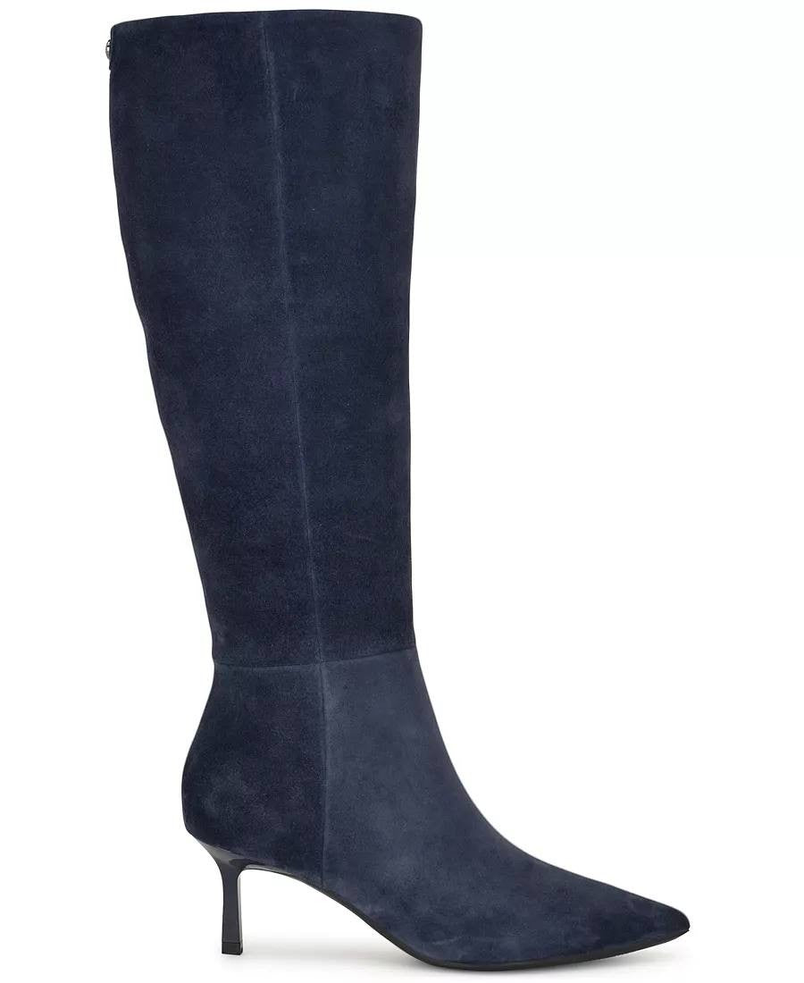 Nine West Kimdee Boots 7.5M Dark Blue Suede Tall Stiletto Dress NIB msrp$269