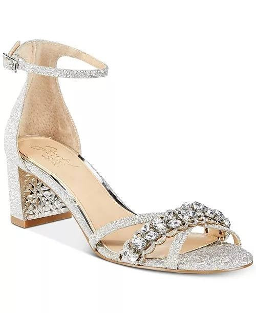 Jewel  Badgley  Mischka  Evening  Sandals  Silver  Glitter  6  New  $99